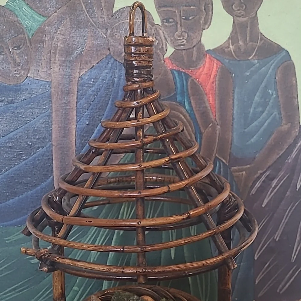 VINTAGE RATTAN HANGING BASKET